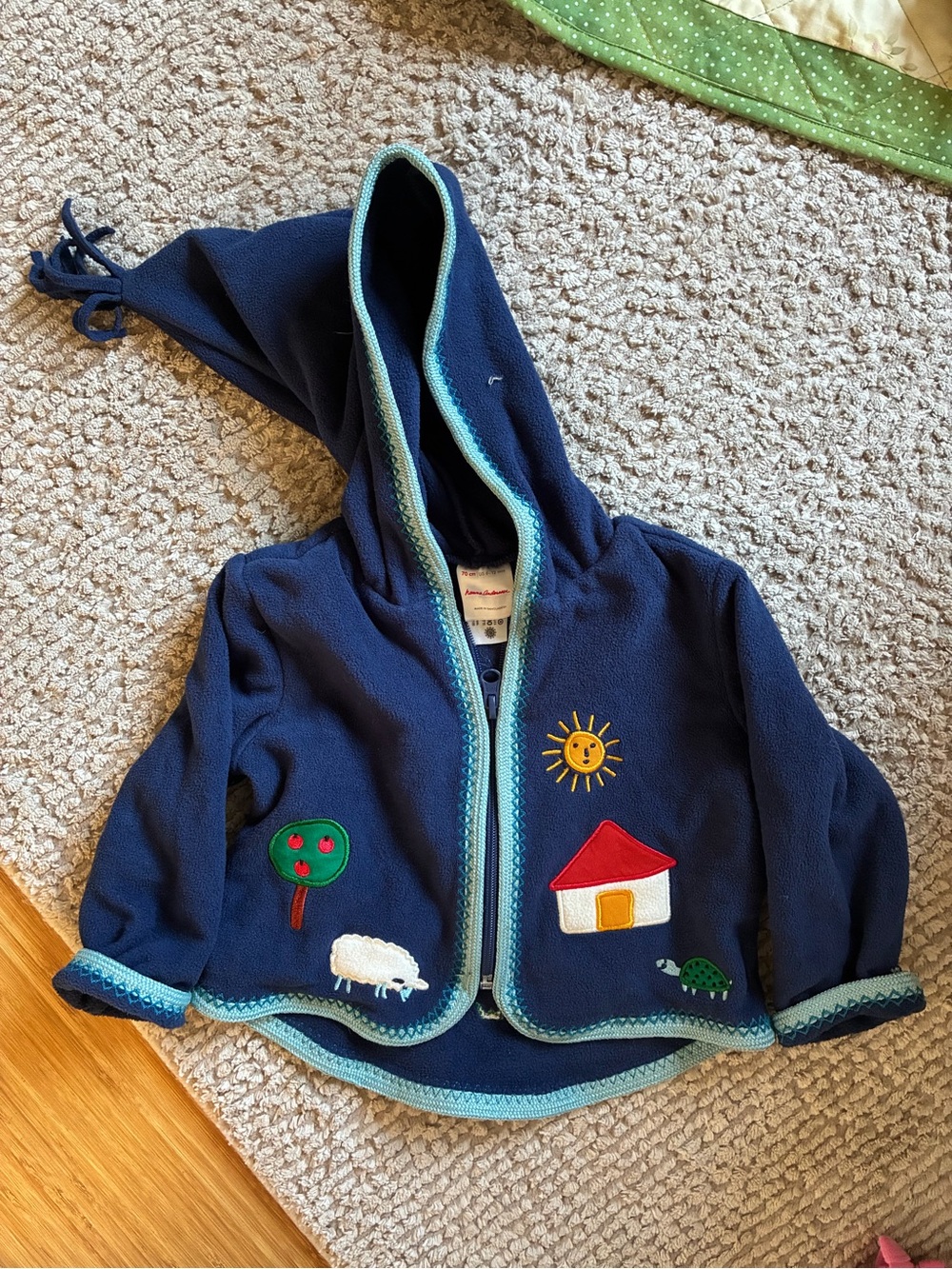 Navy Hooded Fleece Baby Jacket with Cute Applique